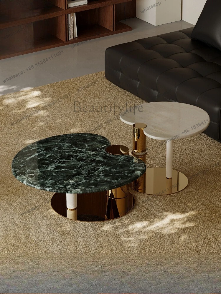 

Мраморный журнальный столик для гостиной, новинка 2024, светлый, роскошный, высококачественный журнальный столик из нержавеющей стали