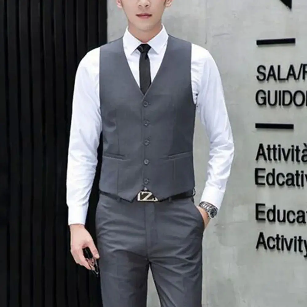 

2024 Men's Formal Vest Single-Breasted Thiened Seven-Sve ket Design Youthful Sle Double-Cut out Ba Other Brand