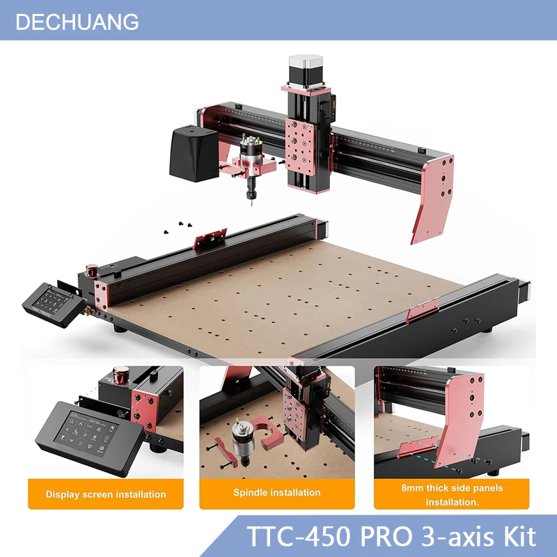 Máquina de corte e fresagem cnc TTC-450 pro, gravador a laser grbl de 3 eixos para pcb, pvc, acrílico, metal, alumínio, 500w, motor de eixo.