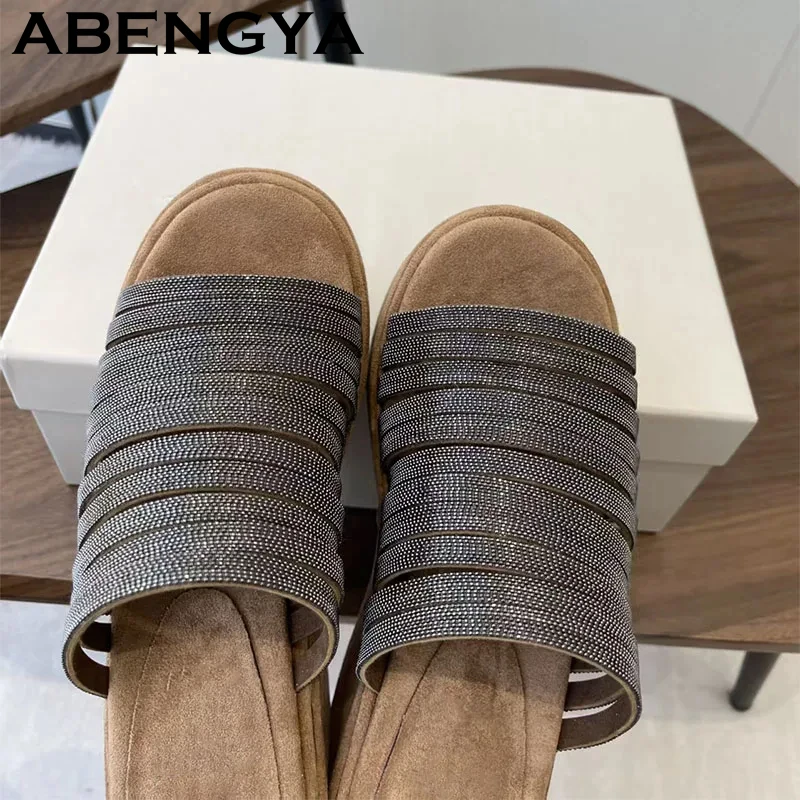 2026 Summer Thick Sole Wedge Heels Slippers Women Open Toe Height Increasing Slip On Lazy Mules Casual Platform Slippers Femme