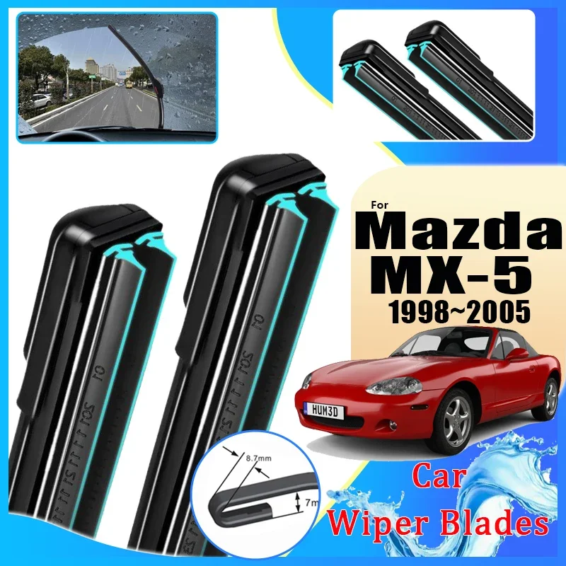 

For Mazda MX-5 NB 1998~2003 2004 2005 Roadster Miata Double Rubber Front Wiper Blades Window Windshield Brushes Car Accessories