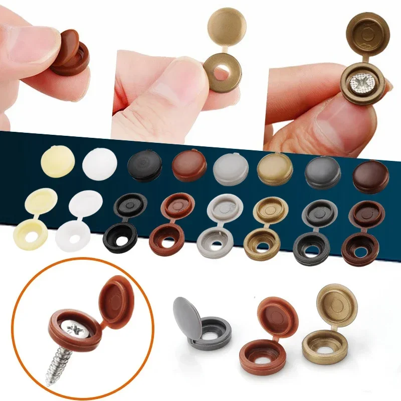 10/50/100Pcs Hinged Plastic Screw Cap Cover Nuts Fold Snap Protective Fixing Cap Button For Car Decorative Nuts Bolts Hardware