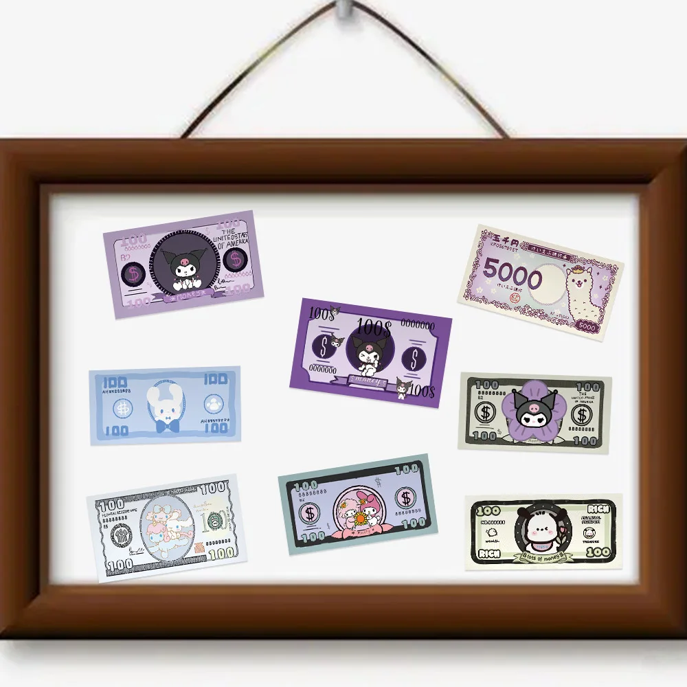 10/30/50pcs Cute Sanrio Cartoon Decoration Stickers Kawaii Money Style Kuromi Hello Kitty Cinnamoroll Anime Sticker for Kids Toy