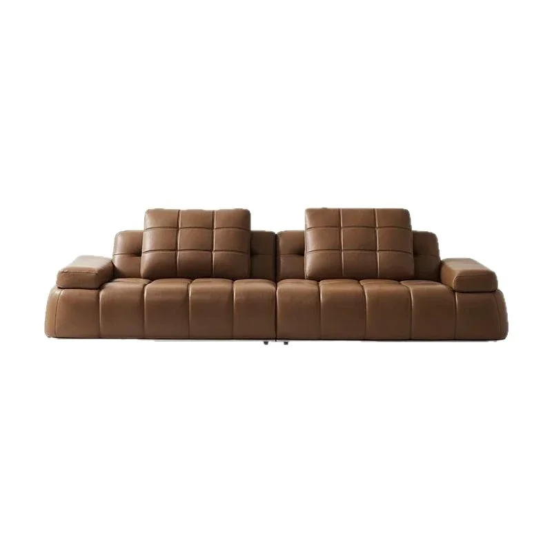 Sofa third generation minimalist first layer cowhide Italian sty le, living room straight row three-p erson leather sofa