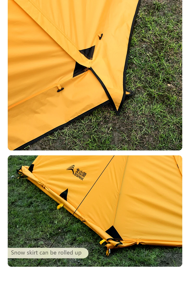 BISINNA 4-Jahreszeiten-Campingzelt mit Schneerock, 2-Personen-Doppelschicht-Aluminium-Stangenzelt für Outdoor-Rucksack, Picknick, Wandern – Detail 6