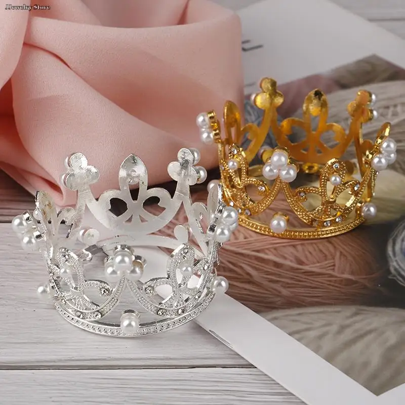 1x Elegant Gold Silver Color Mini Gold Crown Princess Topper Crystal Pearl Tiara Hair Valentine's Day Gift Crown Wholesale