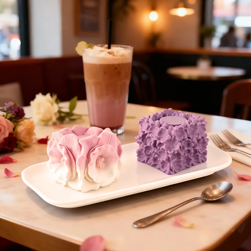 

French Square Flower Series Dessert Mousse Cake Silicone Mold DIY Chocolate Ice Cream Cake Decoration Baking Accessories