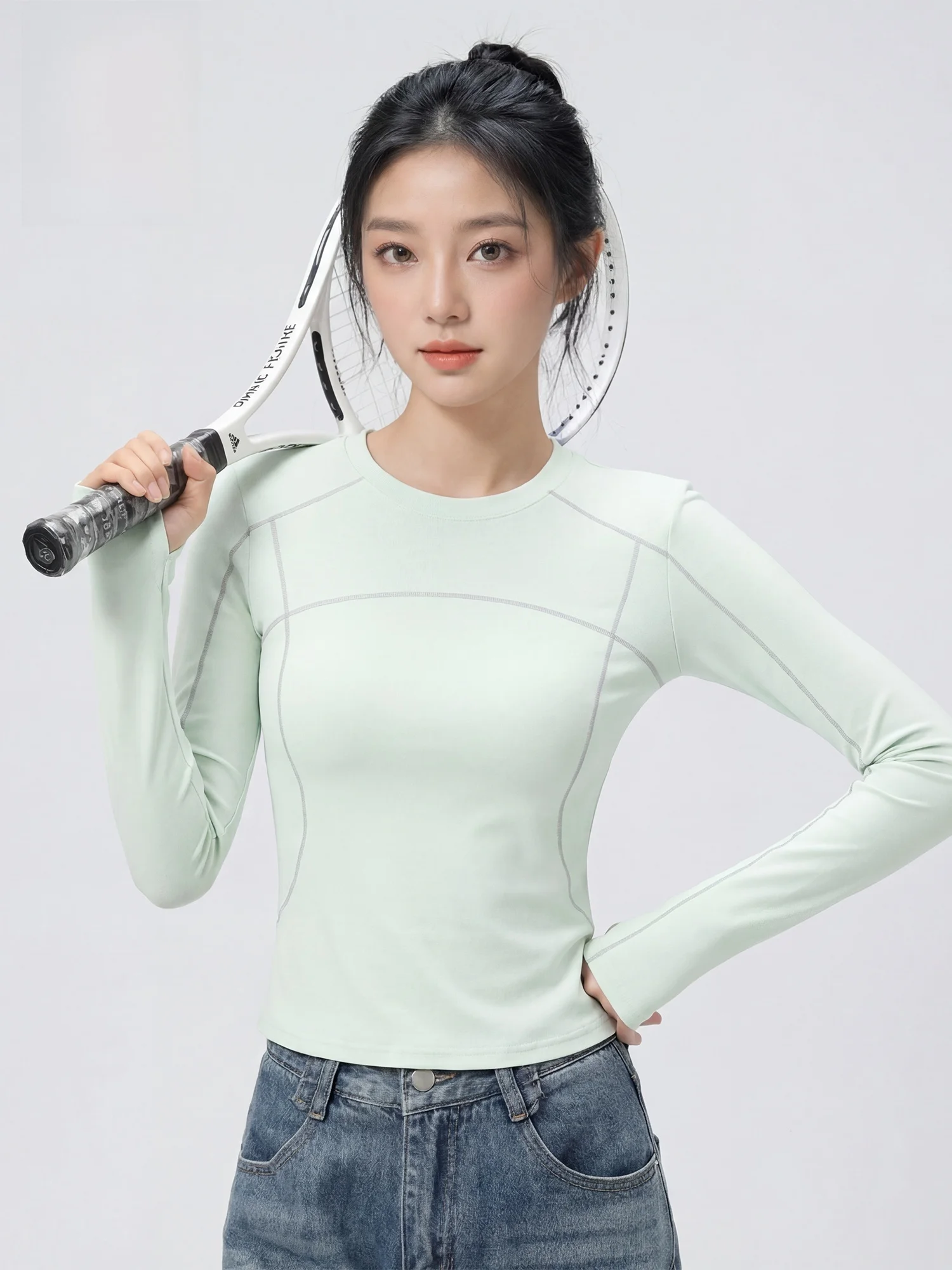 Camiseta Deportiva de Manga Larga para Mujer Jeanswest, Secado Rápido, para Yoga, Running, Aire Libre, Transpirable, Poliéster, Primavera 2026, Nueva Llegada