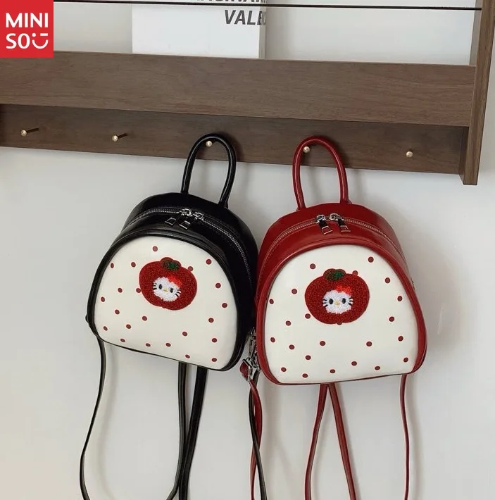 Mochila Miniso de estilo coreano de lunares Hello Kitty, minibolso lindo para mujeres y niñas de uso diario