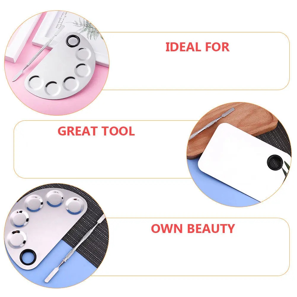 1Set Nail Art Palettes Stainless Steel Mixing Plates for Makeup Foundation Pigment Blending Beauty Tools Palette Set