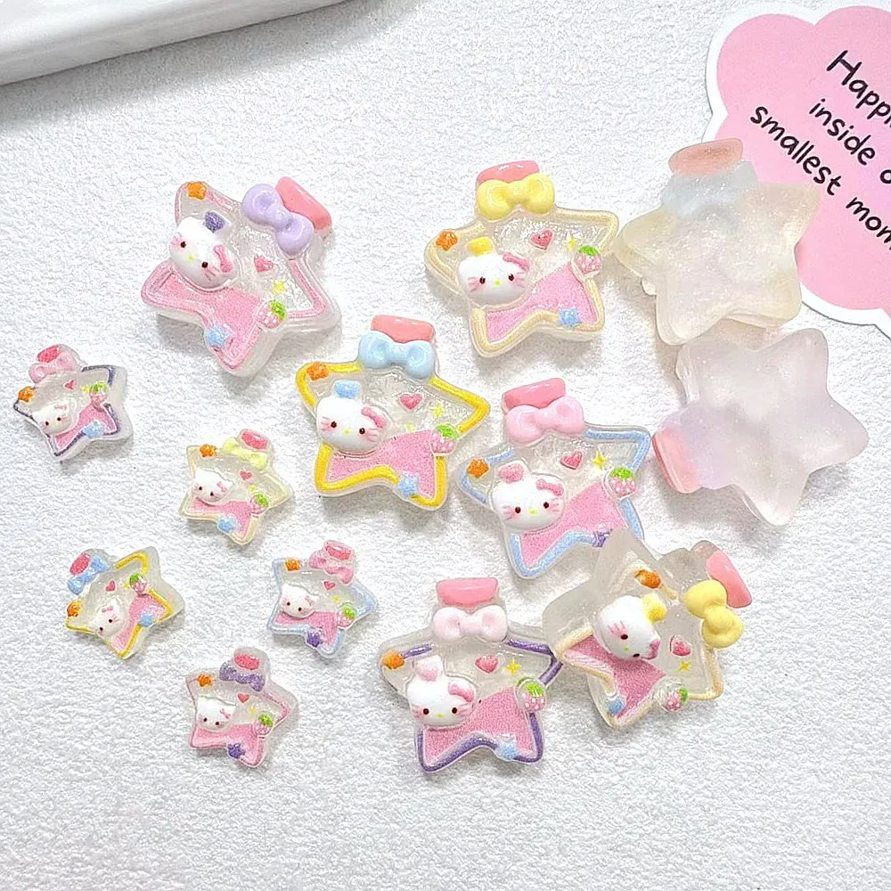 100pcs Kawaii Resin Cartoon Miniature Sanrio Hello Kitty Flatback DIY Keychain Scrapbook Phone Case Keychain Earring Decor - view 2
