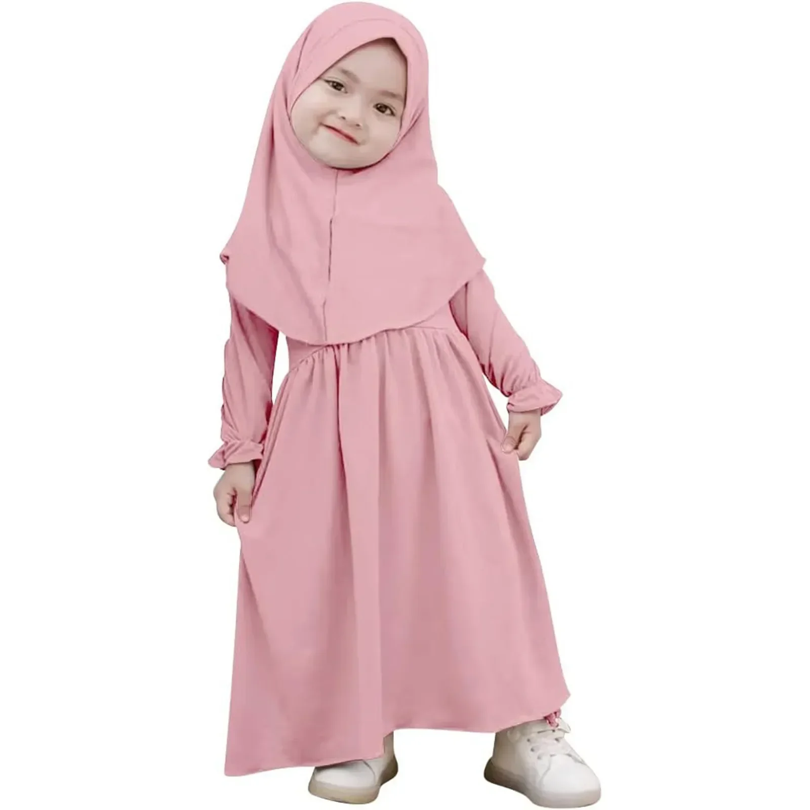 2Pcs Muslim Kids Hijab Dresses Abaya Set Islamic Children Ramadan Prayer Burka Arab Girls Khimar Headscarf Niqab Kaftan Clothing