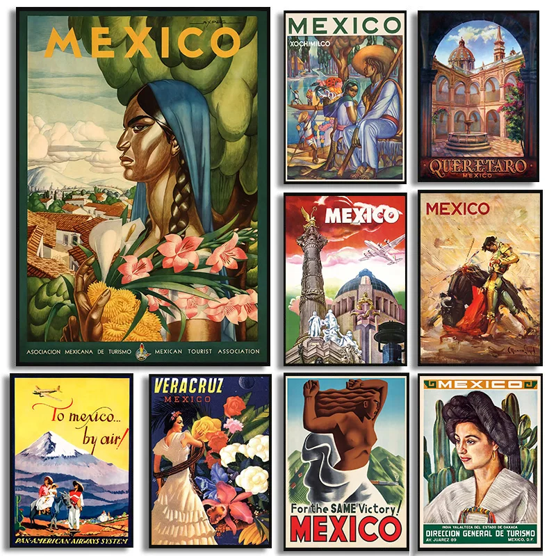 Vintage Mexico Travel Landscape Mexican Dancer Poster Canvas Painting Wall Art Pictures For Living Room Home Decor