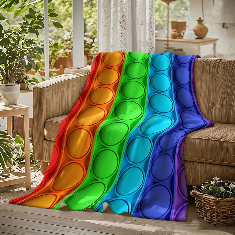 Rainbow Pop Bubbles Flannel Blanket Warm Soft Halloween Christmas Decorative Couch Warm Cozy All-Season Gift