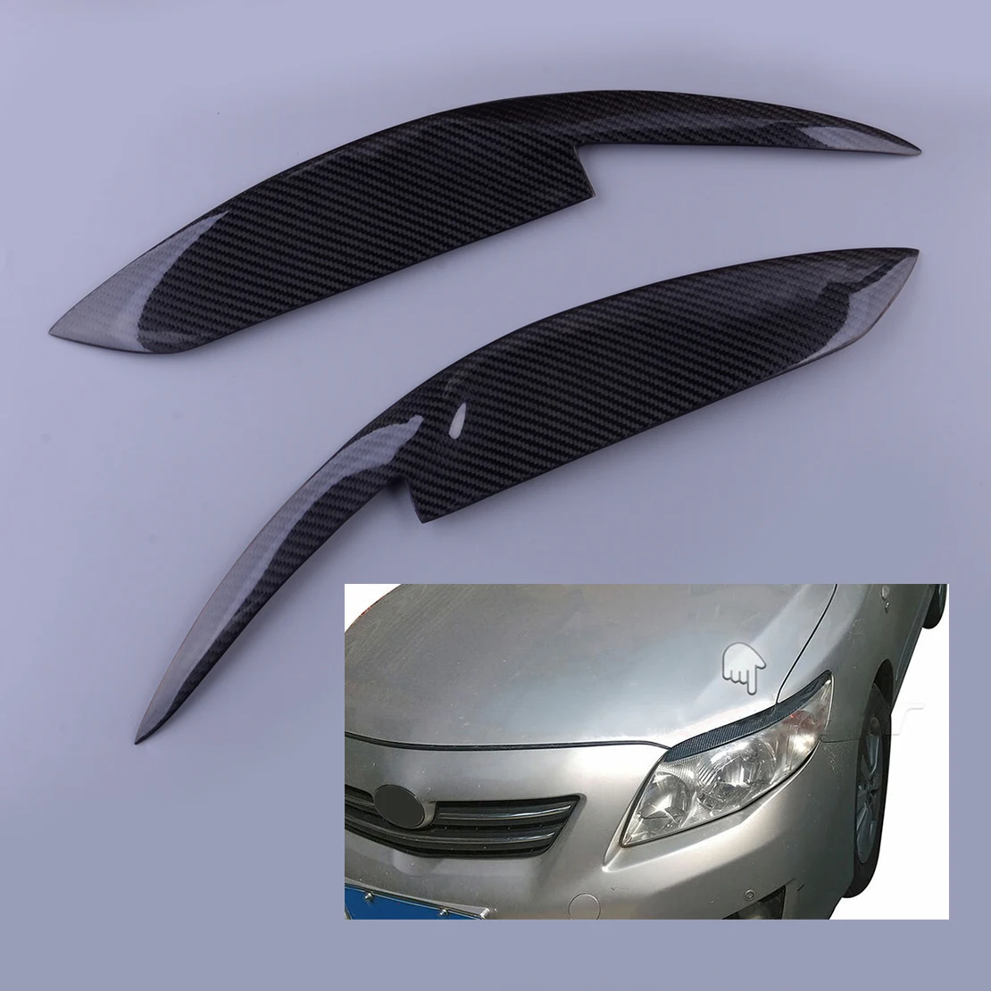 1 Pair Car Front Headlight Eyebrow Eye Lid Eyelid Cover Trim Fit For Toyota Corolla 2007 2008 2009 Carbon Fiber