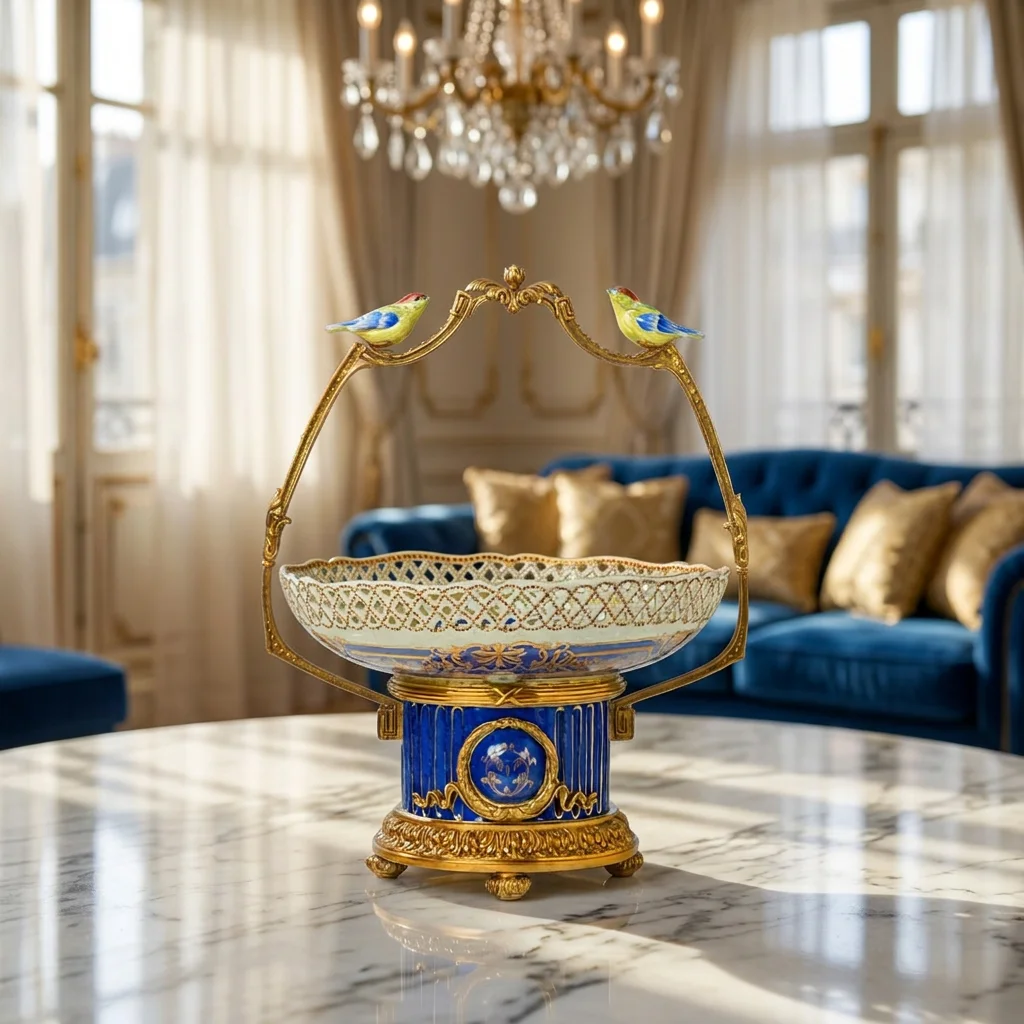 &c Copper Inlaid Hand-painted Ceramic Decorative Candy Fruit Plate - Dining Room, Living Room, Coffee Table Decoration Item