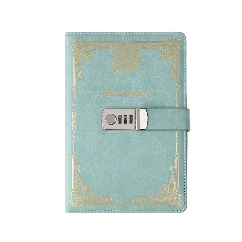Vintage PU Leather Journal Notebook With Lock Hard Cover Line Paper Diary Writing Pads A5 100Sheets Retro Personal Notebook Work
