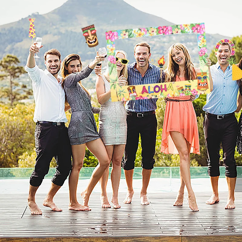 

Hawaiian Party Aloha Photo Booth Props Frame Summer Tropical Luau Beach Party Supplies Happy Birthday Wedding Decoration Favors
