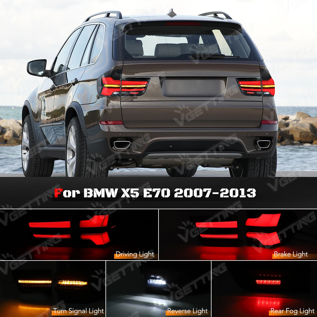 

For BMW X5 E70 2007 2008 2009 2010 2011 2012 2013 LED Tail Light Assembly Turn Signal Lamp Rear Brake Fog Lamp Driving Taillight