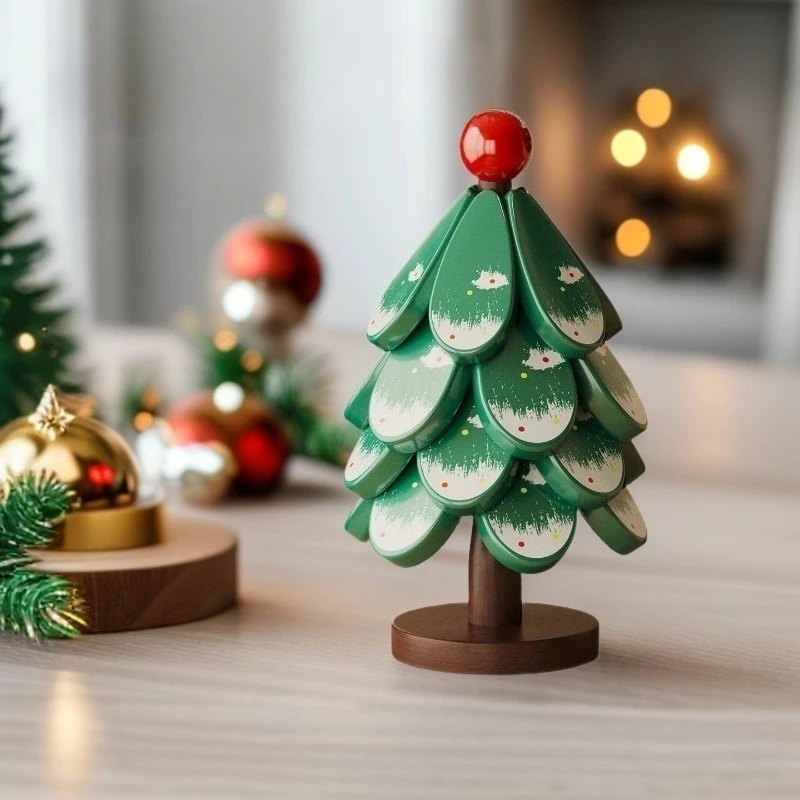 A Tree Shape Christmas Tree Coaster Solid Wood Heat Resistant Non-Slip Pot Mat Table Decor Natural Wooden Placemat Gift Idea