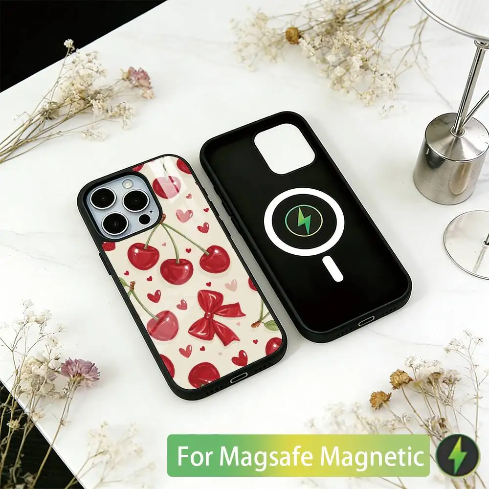 Cute cherry Phone Case For iPhone17,16,15,14,13,12,11 Plus,Pro Magnetic with Magsafe Wireless Charging