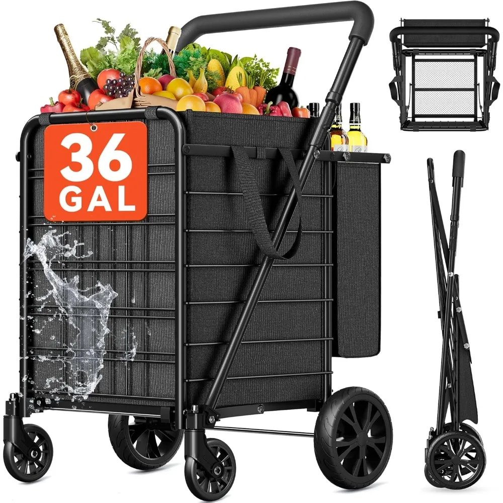 

Jumbo Shopping Cart Grocery Cart on Wheels 136L/36Gal Adjustable Shopping Carts for Groceries Heavy Duty Folding Shopping Cart