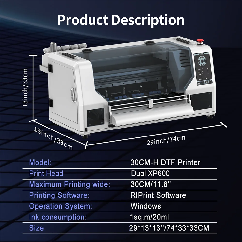 A3+ DTF Printer XP600 Dual Head DTF Transfer Printer for T-shirts jeans with ICC Profile with 2 XP600 PrintHeads A3 DTF Printer