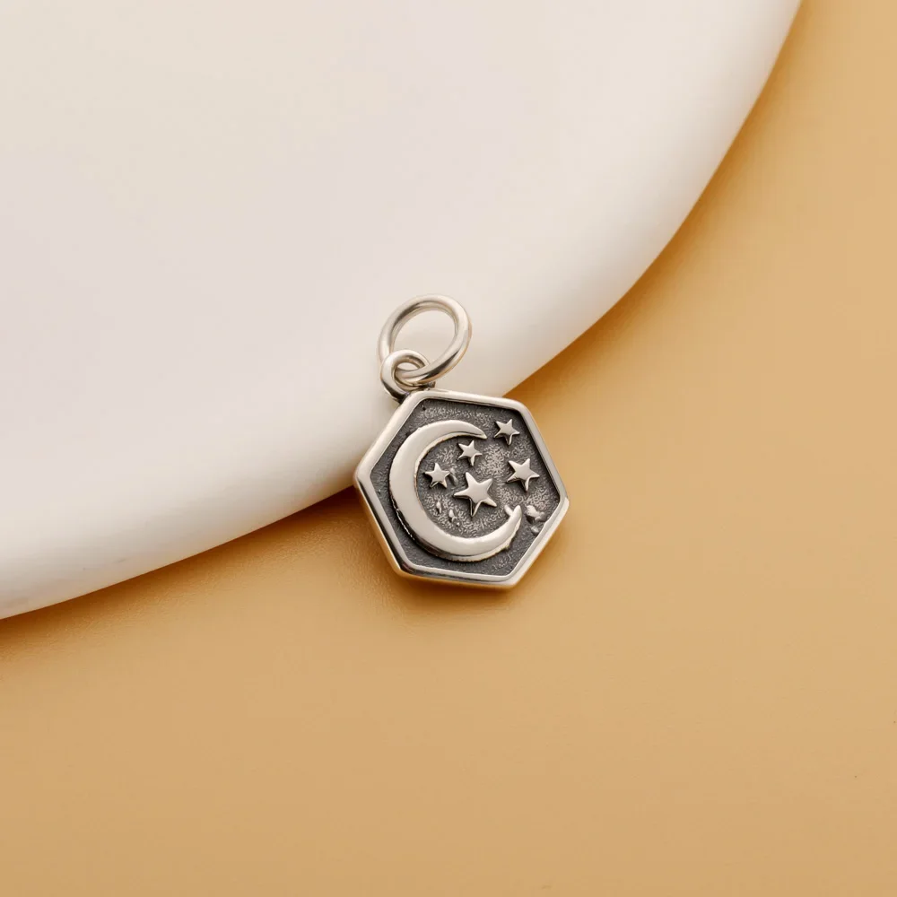 TrustDavis Fashion Real 925 Sterling Thai Silver 2022 Sweet Hexagram Moon Charm Pendant Handmade DIY Accessories Jewelry DZ504