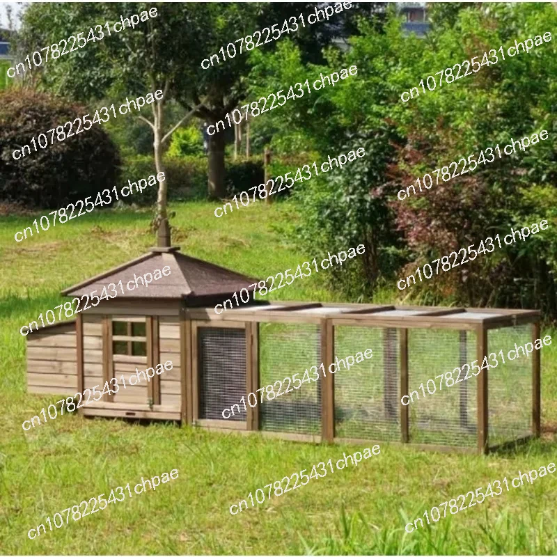 Wooden Chicken House Large Rabbit Hutch Poultry Cage Hen Pen Backyard with Double Run, Nesting Box