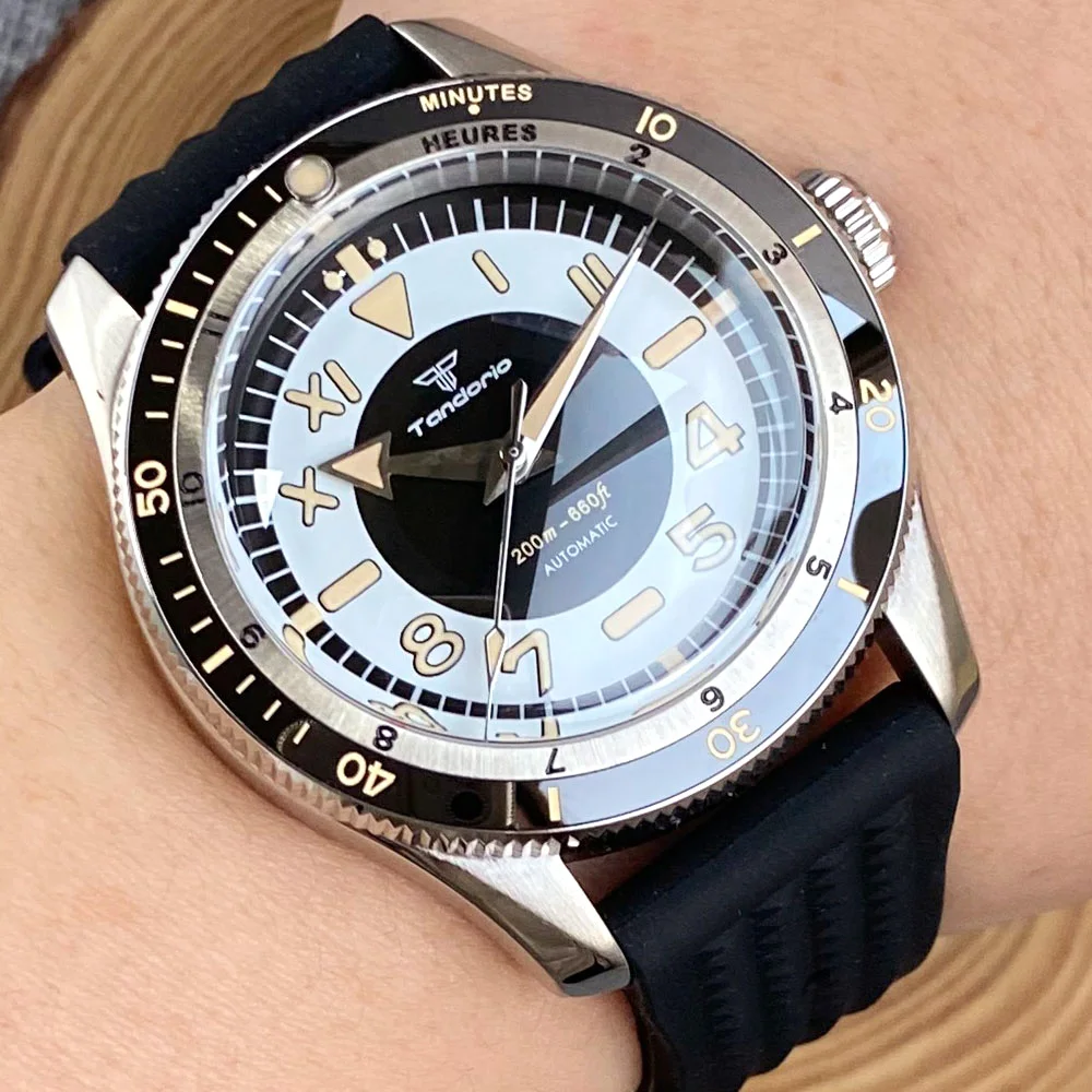 20ATM Diver Vintage Tandorio 40mm Double Bow Sapphire Glass NH35A PT5000 Automatic New Men Watch 120 Clicks Bezel Roman Marks