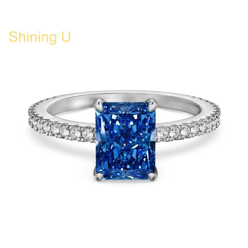 

Shining U S925 Silver 8A High Carbon Diamond Sapphire 6*8mm Ring Earrings for Women Fine Jewelry Engagement