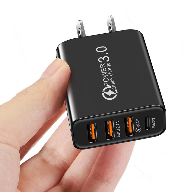 3USB Type-C Multi-port Charger 4 Ports Fast Charging Head 220V  Universal USB Direct Charger PD US Power Adapter