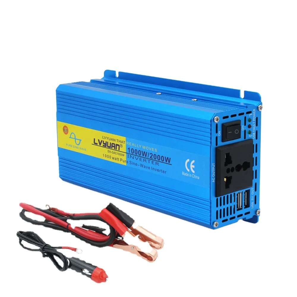 Lvyuan Inversor de Corriente de Onda Sinusoidal Pura 1000W/2000W, Convertidor de Voltaje 12V, Inversor Solar de 2KW para Suministro de Energía Doméstico