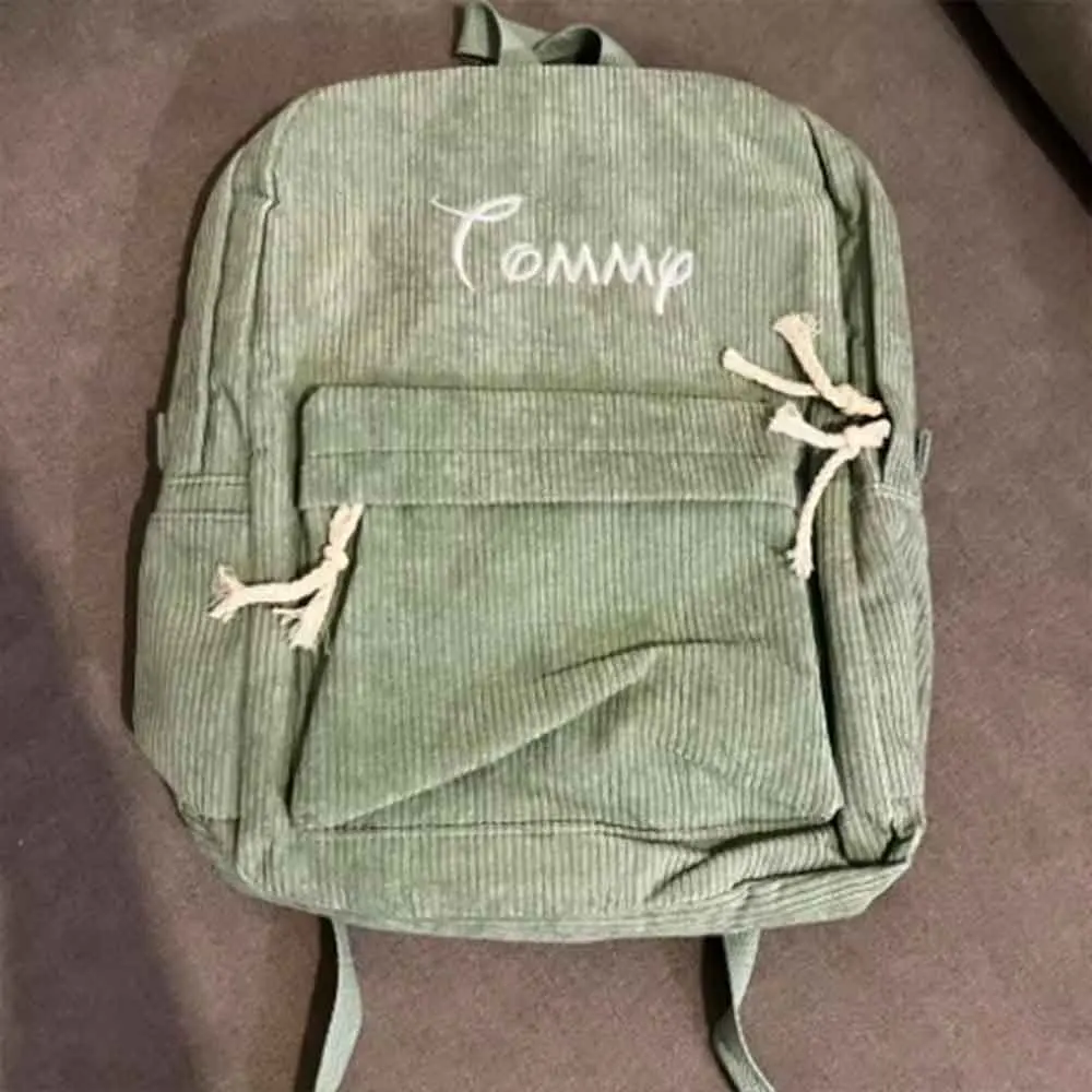 Solid Color Corduroy Backpack with Embroidered Name for Kids - Personalized Kindergarten School Bag Birthday Gift for Children S