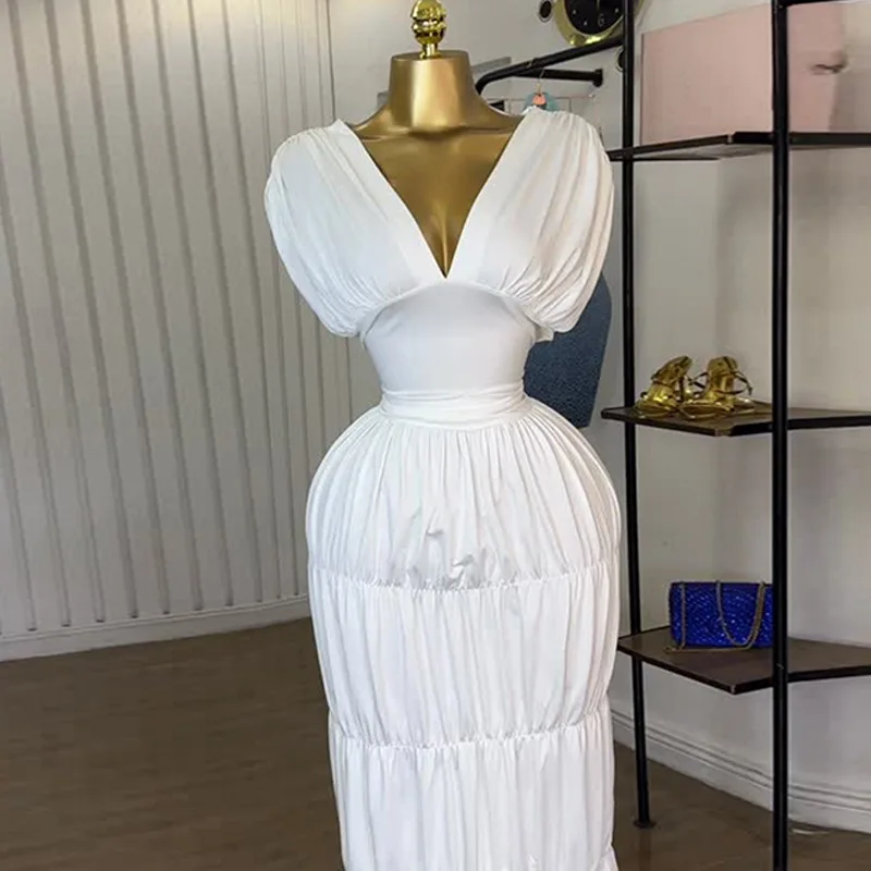 Women Sleeveless V-neck Ruched Maxi Long Dress 2025 Summer Evening Vacation Holiday Party Birthday Dresses Vestiods