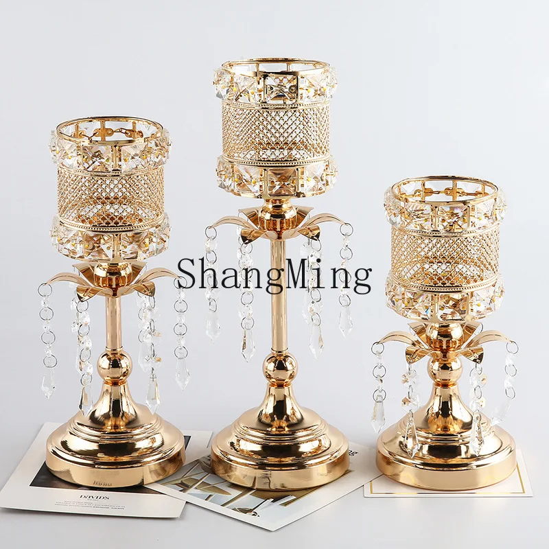 

CL direct sales metal electroplated wrought iron candlestick wedding props candle cup hollow retro crystal candlestick ornament