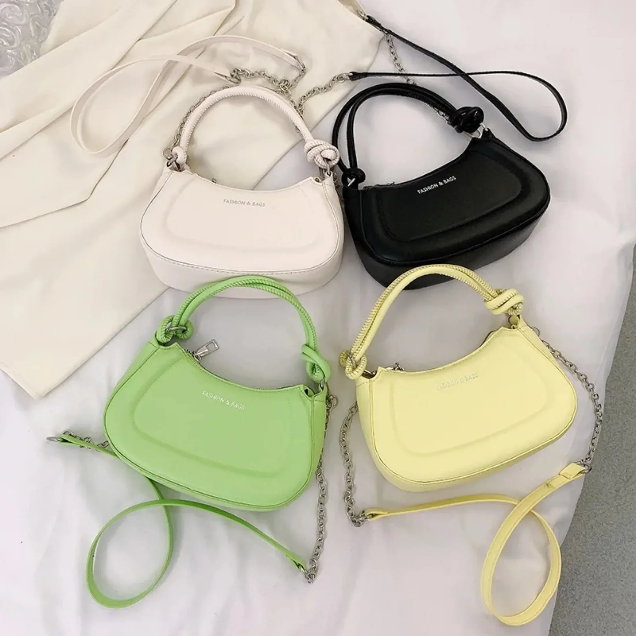 Fashion Women Shoulder Crossbody Bags Chains PU Leather Female Simple Solid Color Handbags Small Single Shoulder Underarm Bag