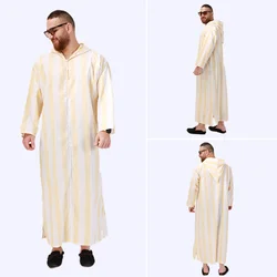 Neue muslimische lange Robe Männer arabischen Hoodie muslimische Pyjamas ethnische Kostüme Kleider Männer Robe gelbe lange Robe