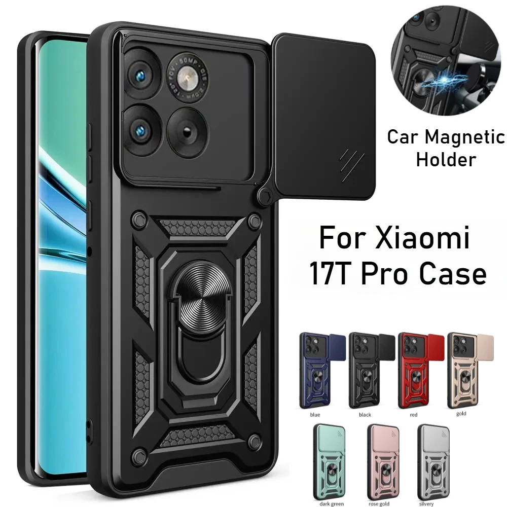 Shockproof Heavy Duty Armor Box Case for Xiaomi 17 15 14 13 T Pro Ultra Lens Sliding Window Car Magnetic Holder Protection Cover