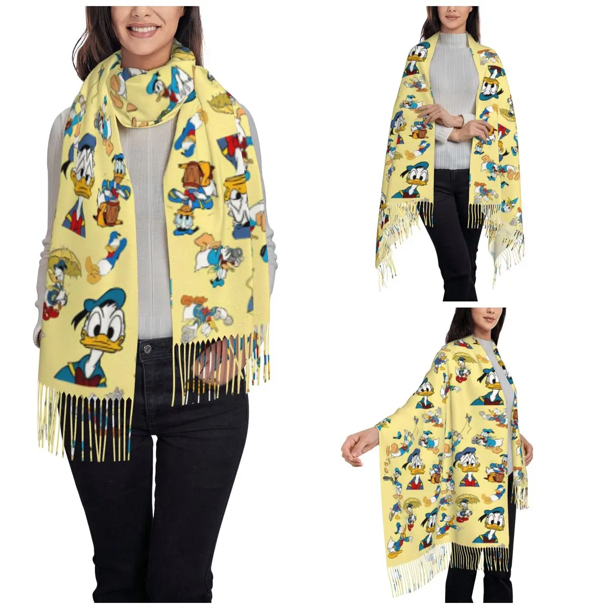 Cartoon Anime Figures Donald Duck Shawl Wraps for Womens Warm Large Soft Scarf Pashmina Shawl Scarves