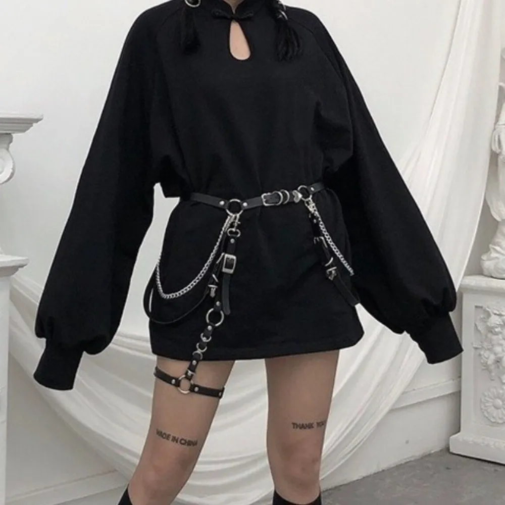 

Personality Metal Skirt Belt Hip Hop Punk Waist Chain Pu Leather Shoulder Strap JK Leg Loop Girls