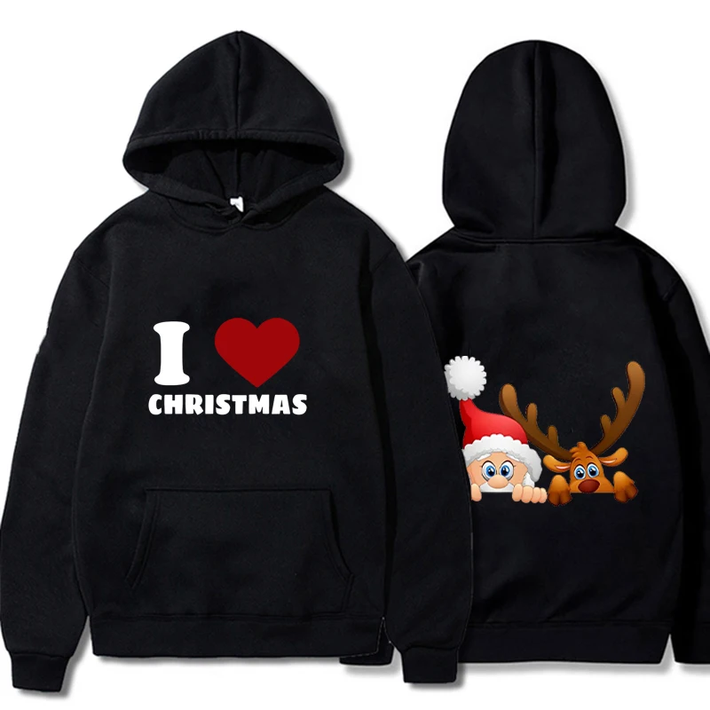 Christmas Lovers Santa Claus Sweater Hooded Printed Mom Daughter Tops Son Sweatshirts Winter Family Matching Casual Outfits