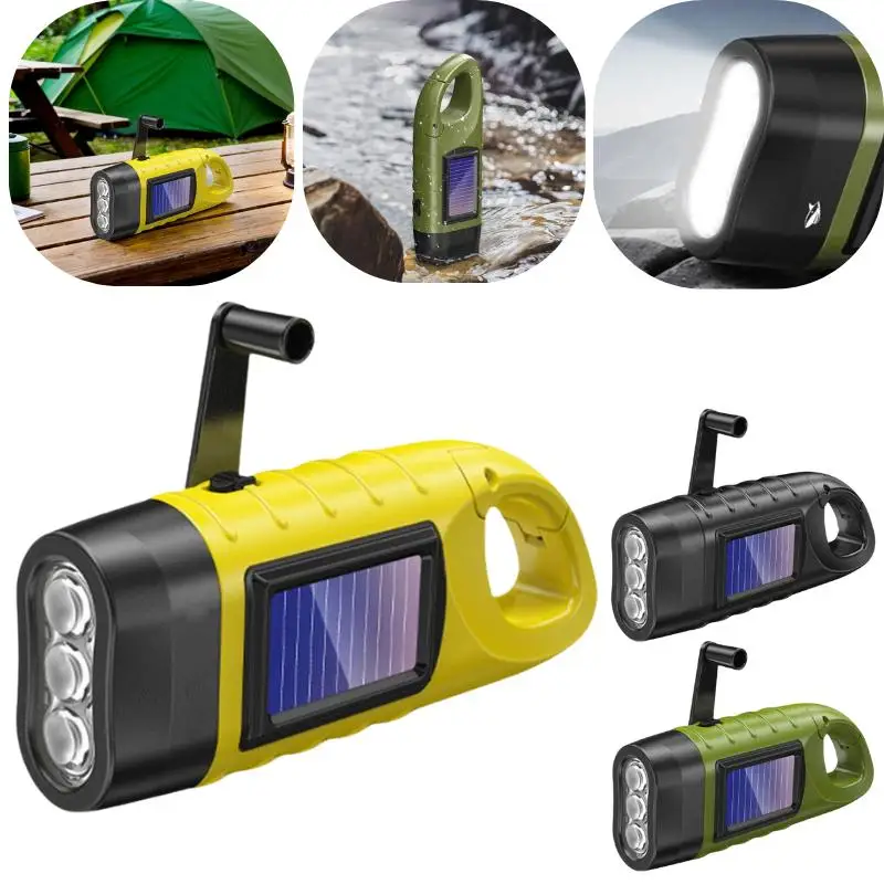  Flashlight Hand Crank Solar LED Outdoor Emergency Light Multi Functional Portable Mini Powered Rechargeable Survival Gear