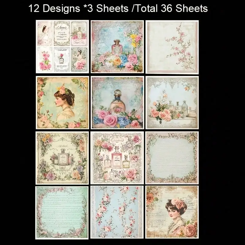 36 Sheets Creative Vintage Pattern Scrapbook Paper Pack, Stationery Vintage Art Craft Pattern Scrapbooking Paper For Junk Journa