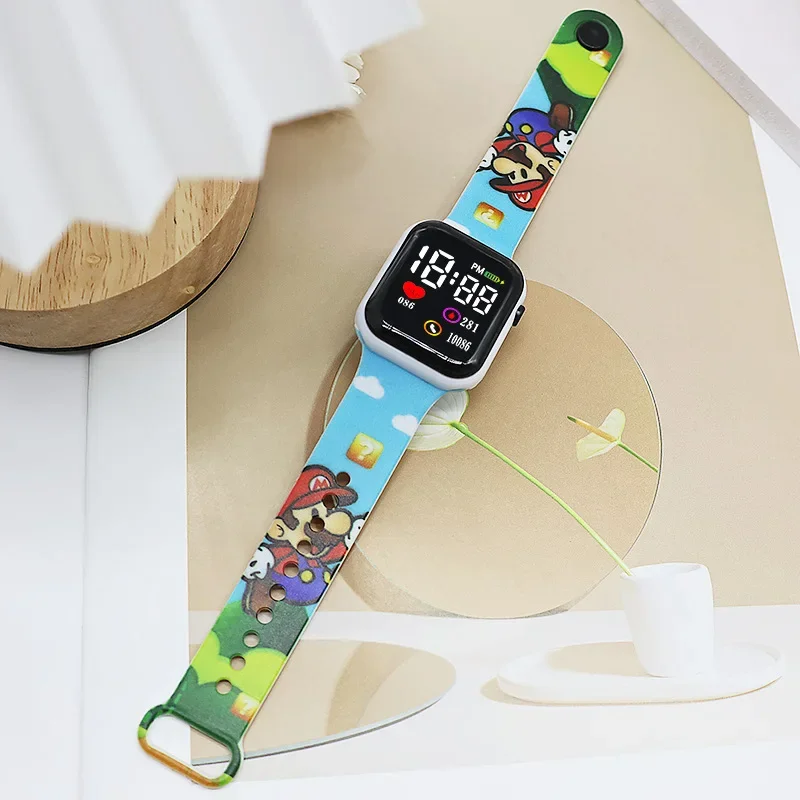 Super Mario Watches for Students Anime Cartoon Printed Button LED Wristwatch Children Sport Wristband Digital Watch kids gifts