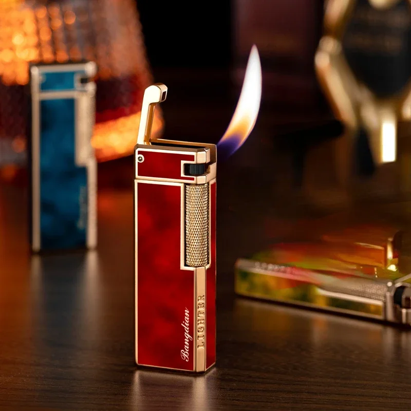 HD Resin Side Sliding Grinding Wheel Ignition Inclined Flame Tube Lighter Fashionable Metal High Quality Refill Gas Lighter