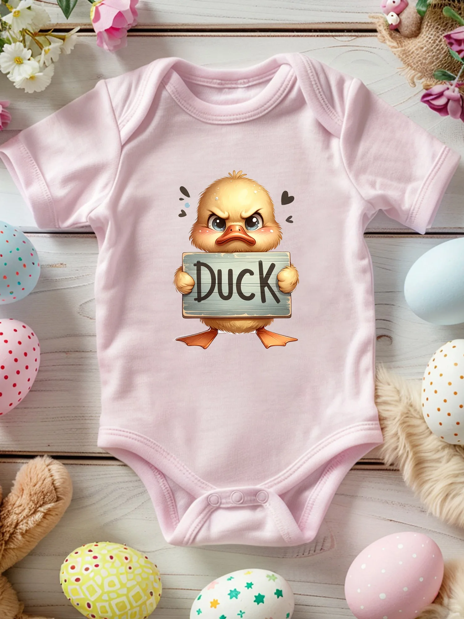 

Sad Duck With Flat Beak Unisex Baby Crawling Suit, 100% Cotton Soft Onesie, All-Season Wear Pink Bodysuit 190GSM