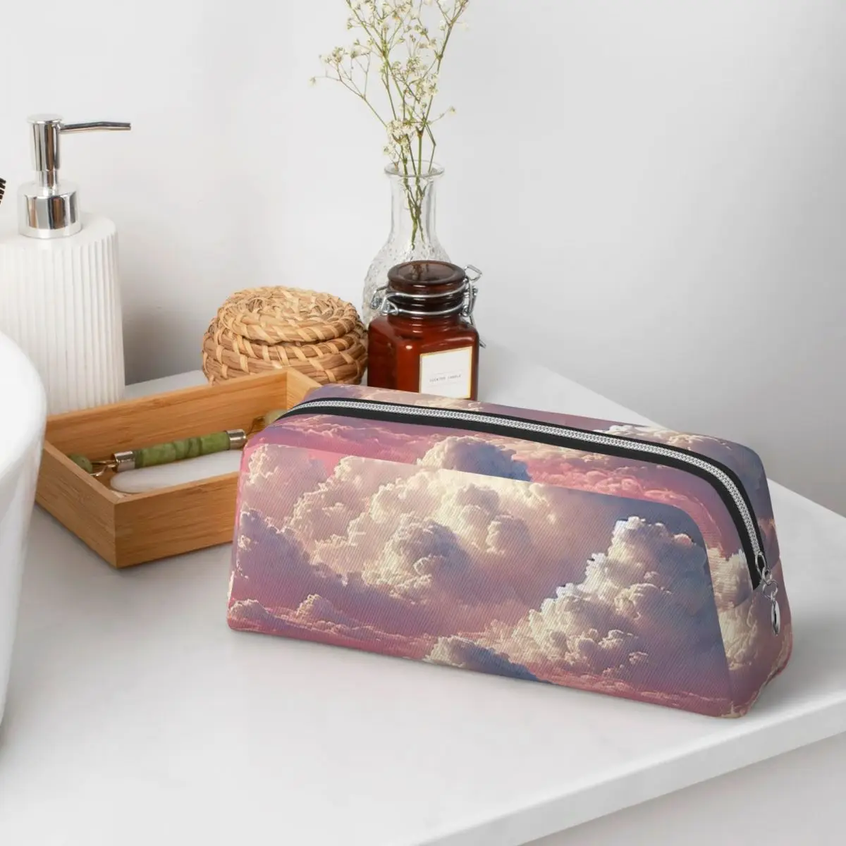 Pink Clouds Sky Large Sunset Glow Pencil Cases for Student Gifts Pen Box Pencil Bag Pencil Pouch Storage Stationery Supplies