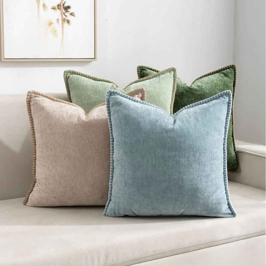 2Piece Nordic Chenille Solid Color Pillow Cover Woven Edge Pressed Pillow Cases Living Room Sofa Home Decoration with Pillowcase