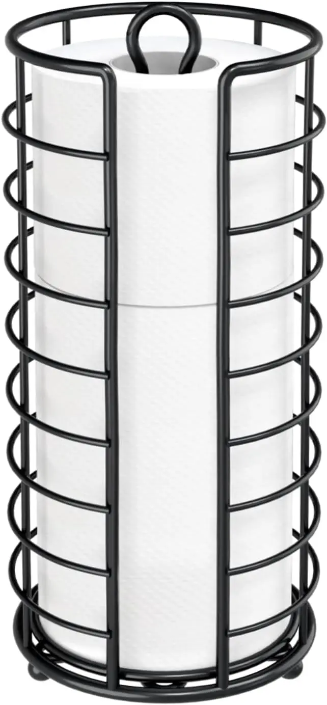 

Freestanding Toilet Paper Holder Stand for Under Sink, Vanity or Cabinet Shelf - Holds 3 Mega Rolls in Black